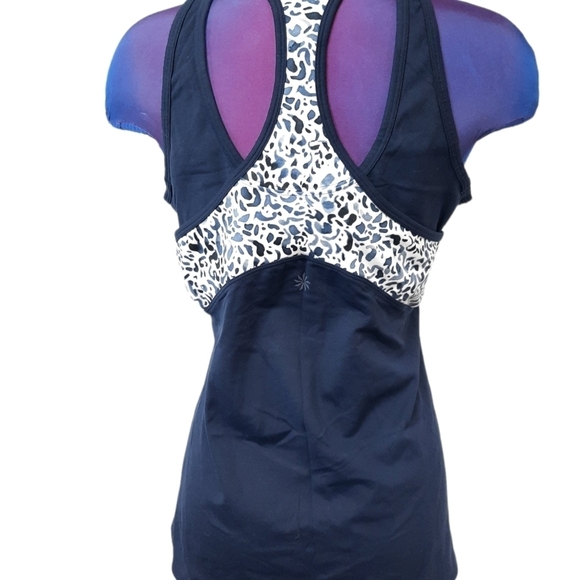 Athleta Mixed Inversion Tank Navy & White Cheeta Print Yoga Size Medium Women's - Picture 1 of 8